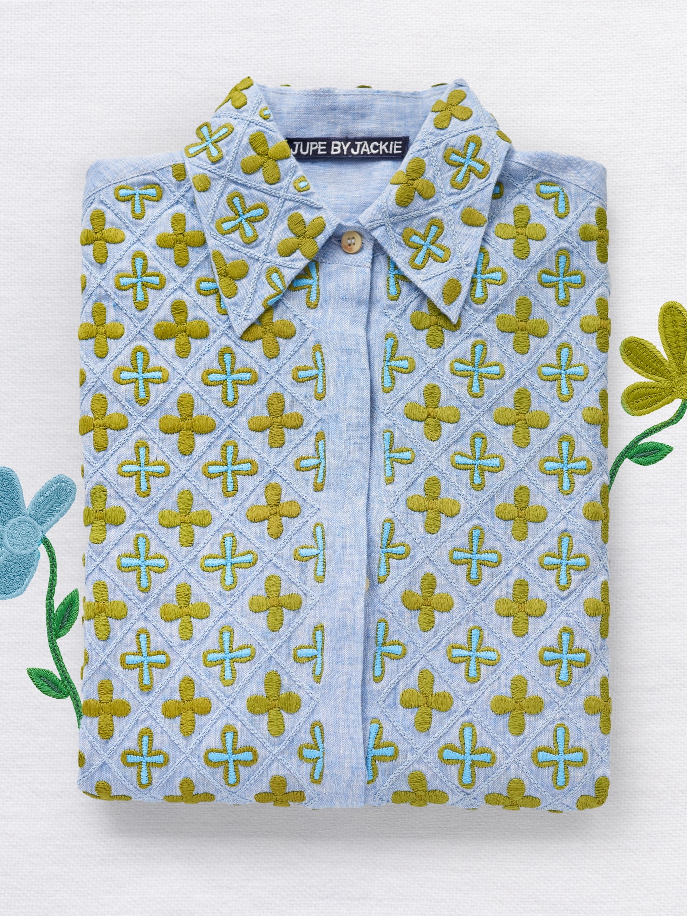 Jupe by Jackie 刺繍 シャツ ジャケット インディゴ レディース Jupe 